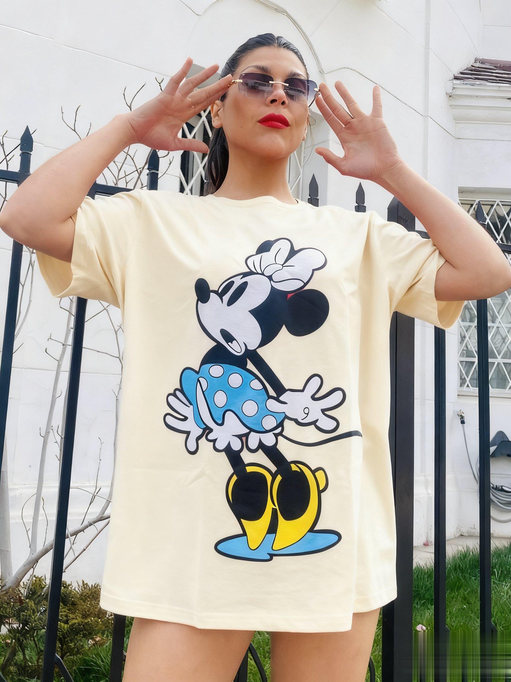 

Disney Minnie Mouse Women Summer Casual Loose Short Sleeve T Shirt Street Trendy Cute Cartoon Graphic Tee Top Cotton Y2k Clothes S