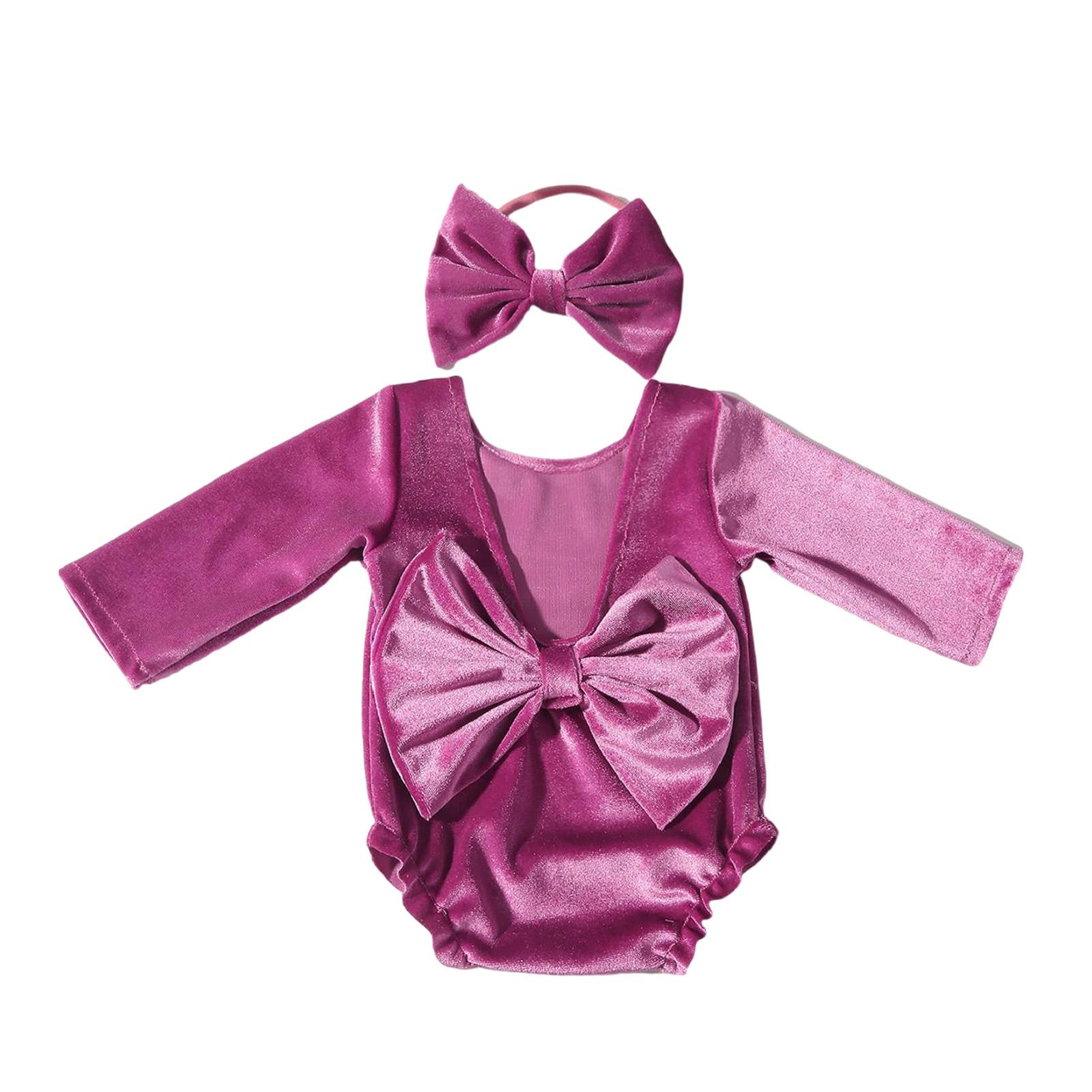 

Дитячий одяг для фотосесії для дівчинки Пов язка на голову з бантом Комбінезон Вбрання Реквізит для фотографії новонароджених Костюм Одяг Товари для немовлят гарячі рожевого кольору