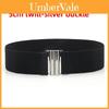 Fashion Womens Wide Elastic Leather Belt Metal Buckle For Dresses And Casual Wear