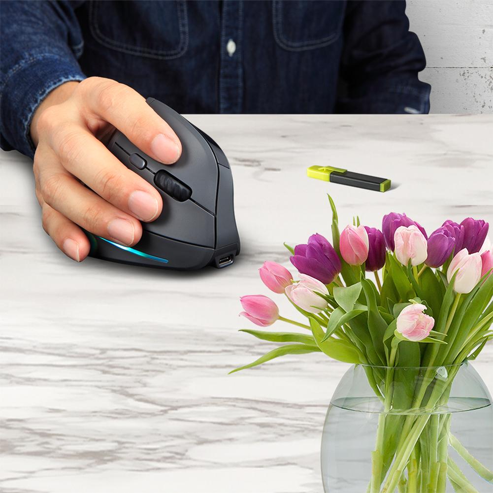 Wireless Bluetooth-Compatible Mouse Tri-Mode BT+2.4GHz+Wired Wireless Vertical Ergonomic Optical Mouse for PC Laptop Windows
