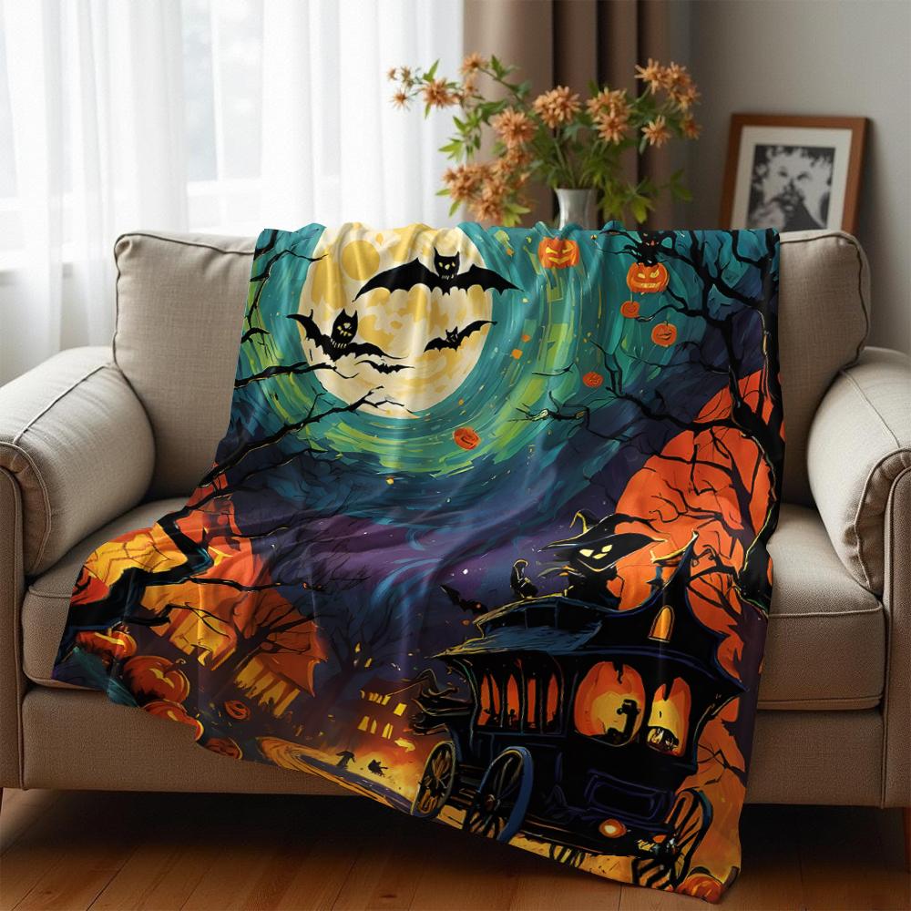 Spooky Carriage Full Moon Soft Flannel Blanket Breathable Warm Throw for Office Car Sofa Kids Room Birthday Xmas Gift