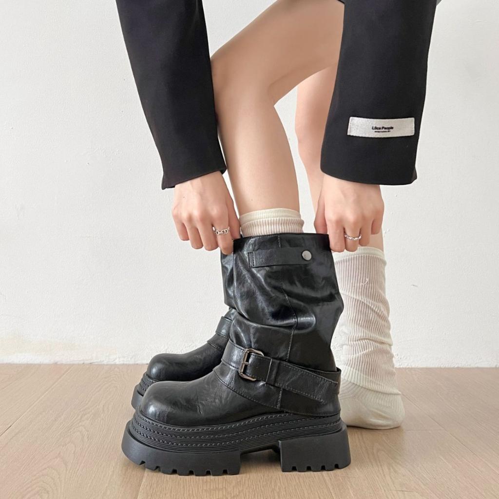 Black British style small man heightened platform Martin boots women's 2025 new summer retro trouser short boots