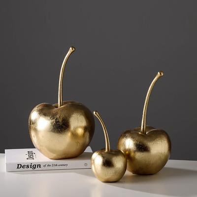 Artigianato in Resina Mele Dorate Sculture di Frutta Ornamenti per Mele Ciliegie Figure Decorative Accessori per la Decorazione della Casa