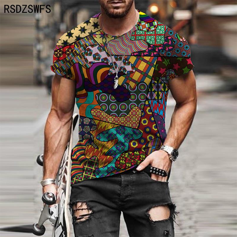 Retro 3D Potisk Pánské Tričko Ležérní Krátký Rukáv O-Výstřih Pulovr Košile Street Youth Rychleschnoucí Módní Oblečení Pánské Topy