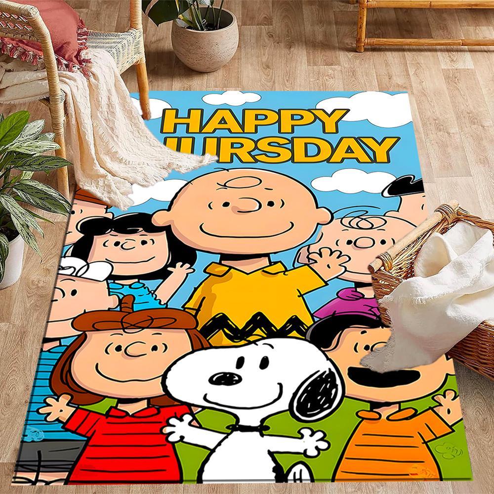 Snoopy's Peanuts Gang Themed Anti-Slip Rugs - Polyester Home Decor, Suitable for Bedrooms, Living Rooms, Doorways, Studios, and Decorations