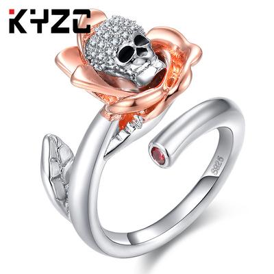 Schmuck, Vergoldeter Totenkopf, Zirkonring, Damen, Rosé Offener Ring.