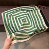 Korean Style Green Geometric Stripe Silk Scarf Women Summer Sun Protection Shawl Multi Functional Headscarf