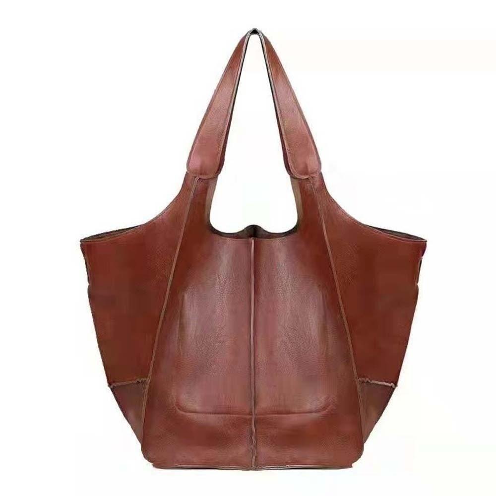 

Magnetic Button Soft PU Tote Bag Casual Versatile Commuting Handbag Daily коричневий