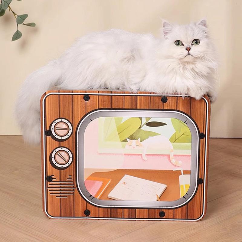 Corrugated Cat Scratching House Creative Cat Scratcher TV-shaped Scraper for Cats Large Capacity Cat Home Cat Accessories