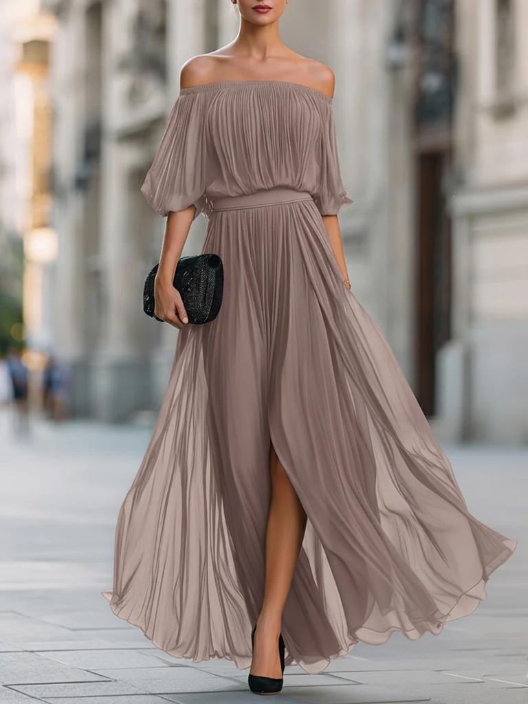 Nuovo vestito estivo sexy da donna in chiffon plissettato senza spalle 2026