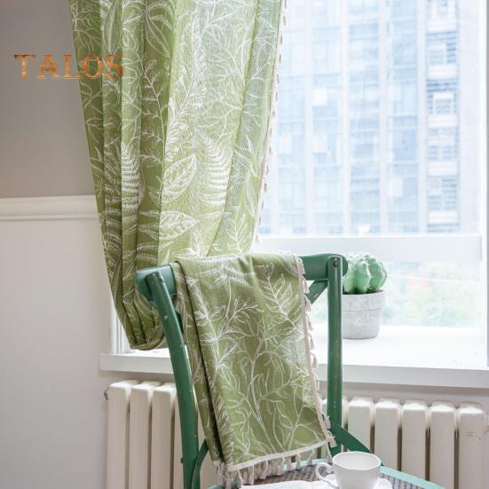 Fönstergardin blekningsbeständig Lätt att underhålla Snygga bladmönstergardiner med tofsar för hemmets sovrum
