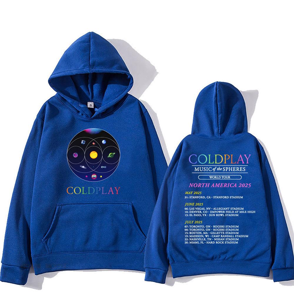 Band Cold-play Music of The Spheres World Tour 2025 Hettegensere Langermet Herre/Dame Sweatshirts Trykk Hettegenser