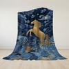 Golden Horse Celestial Flannel Blanket Warm Soft Halloween Christmas Couch Warm Cozy Decorative Decor Gift for All Season