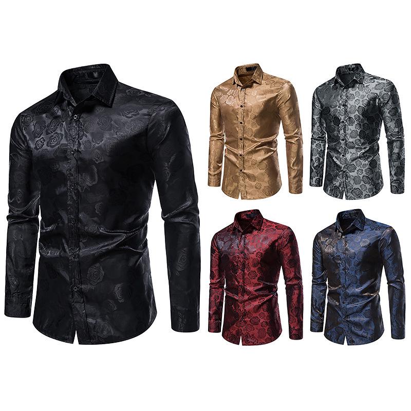 Men's Fashion Rose Print Long Sleeve Slim Fit Shirt – Autumn 2021 Collection