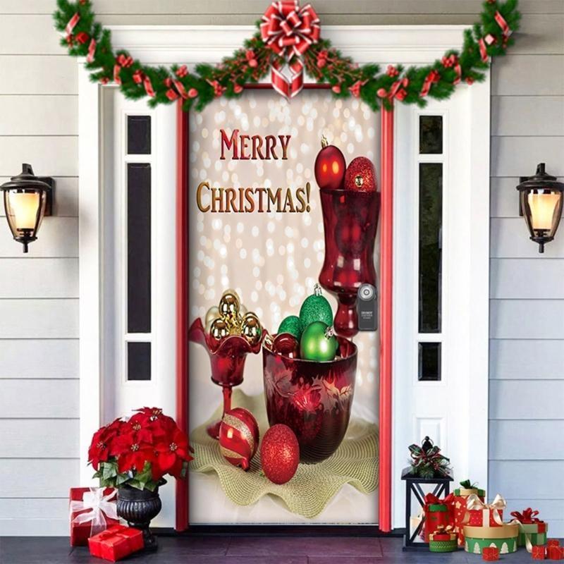 Christmas Party Background Decors Durable Polyester Door Hanging Tapestry Easy Mount