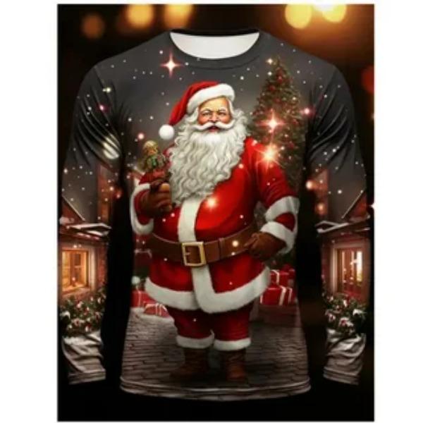 Pánské tričko s dlouhým rukávem Potisk Santa Clause Pohodlné Módní Personalizované Vhodné Podzim Zima Tričko s dlouhým rukávem