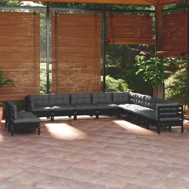 Day and Night - Day and Night Garden Furniture 11 Pieces and Cushions Black Solid Pine Wood