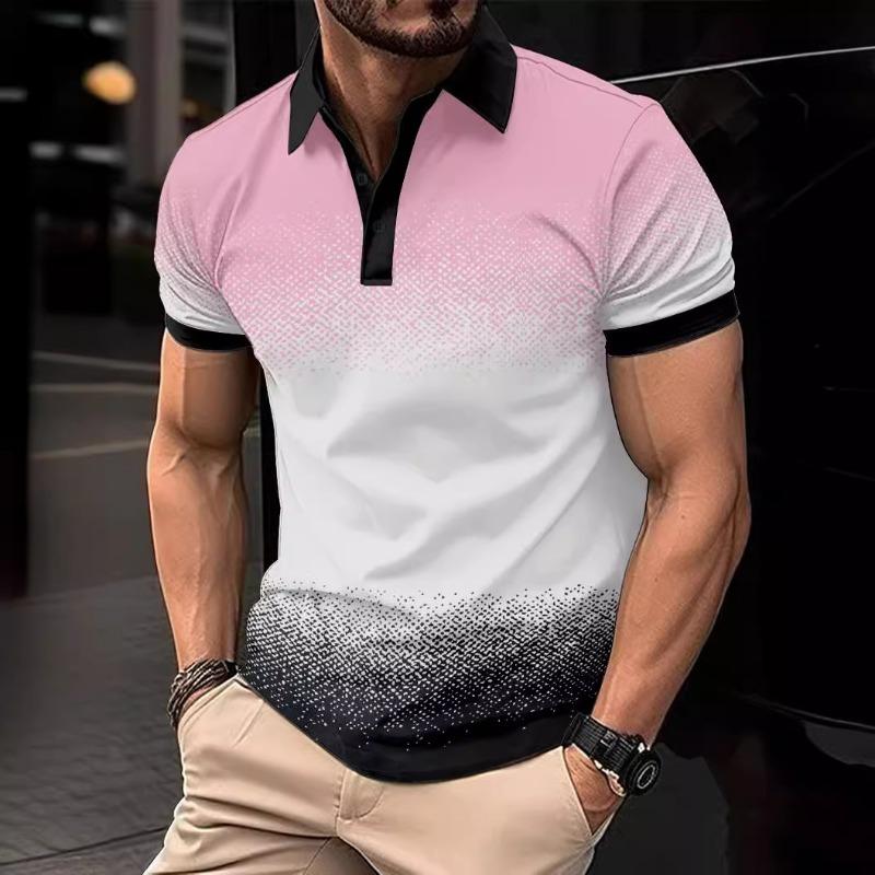 Summer Polo Shirt with Gradient Collar for Men's Sports Polos Shirts