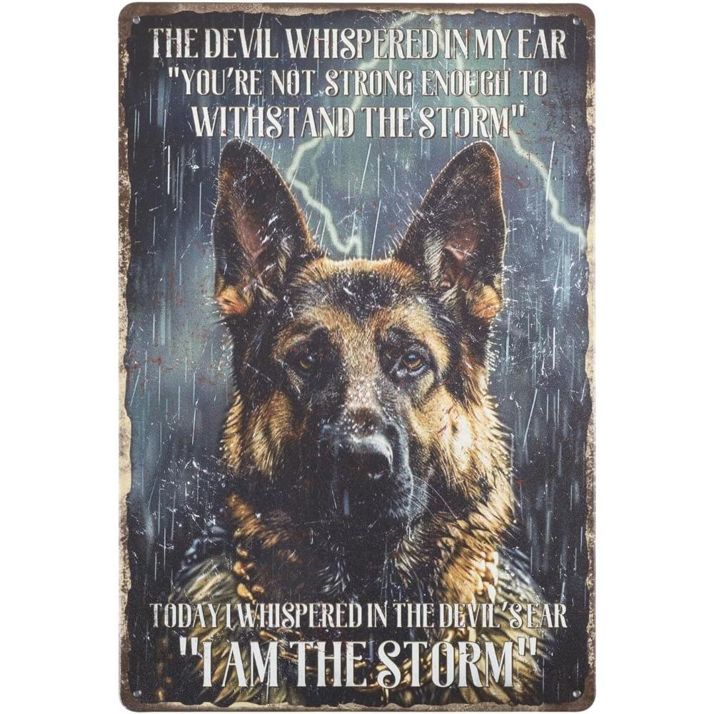 GLOBLELAND German Shepherd Tin Sign - "Ich Bin Der Sturm" Black Dog Vintage Metal Wall Decor