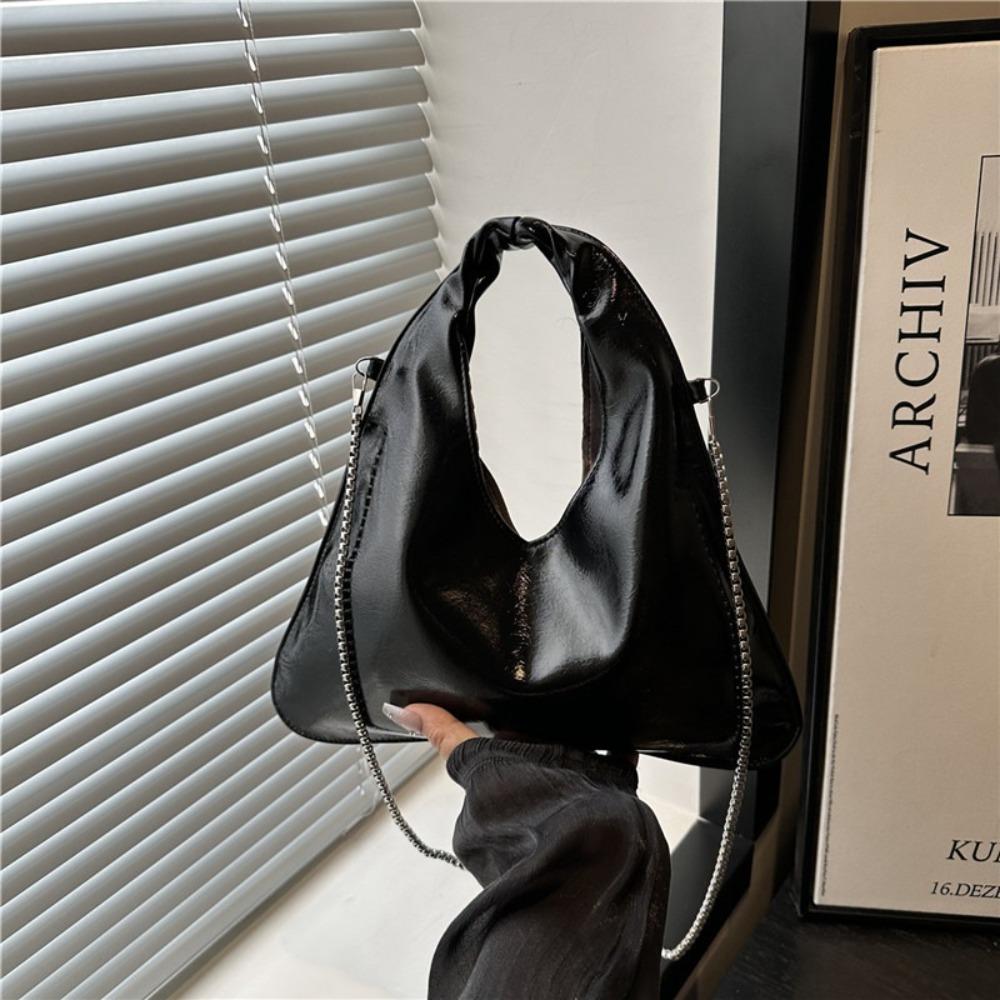 Vintage Solid Color PU Leather Shoulder Bag Versatile Chain Cross Body Bag Commuting Casual Women's Handbag Daily