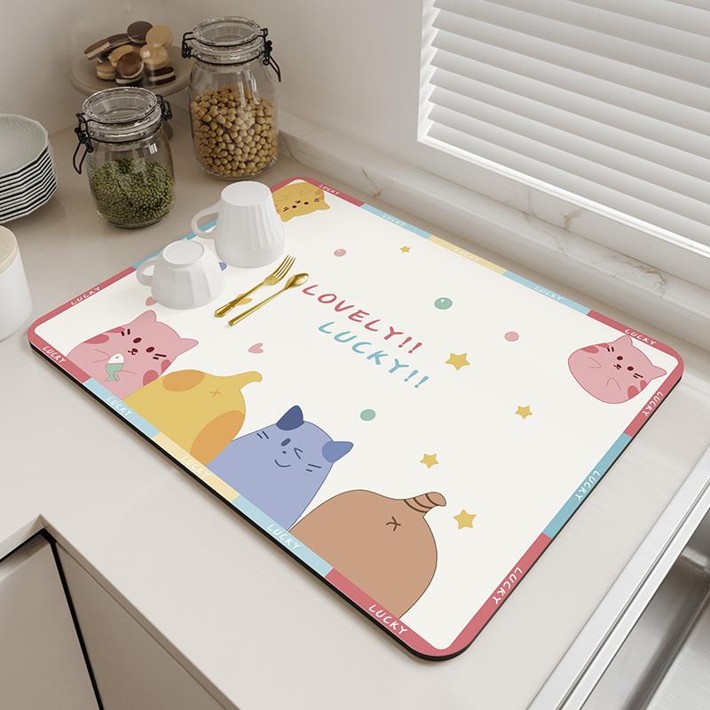 Натуральний свіжий діатомітовий килимок для сушіння, суперабсорбуючий килимок для стільниці, кухонна раковина, сушіння посуду, кавоварка, простий декор