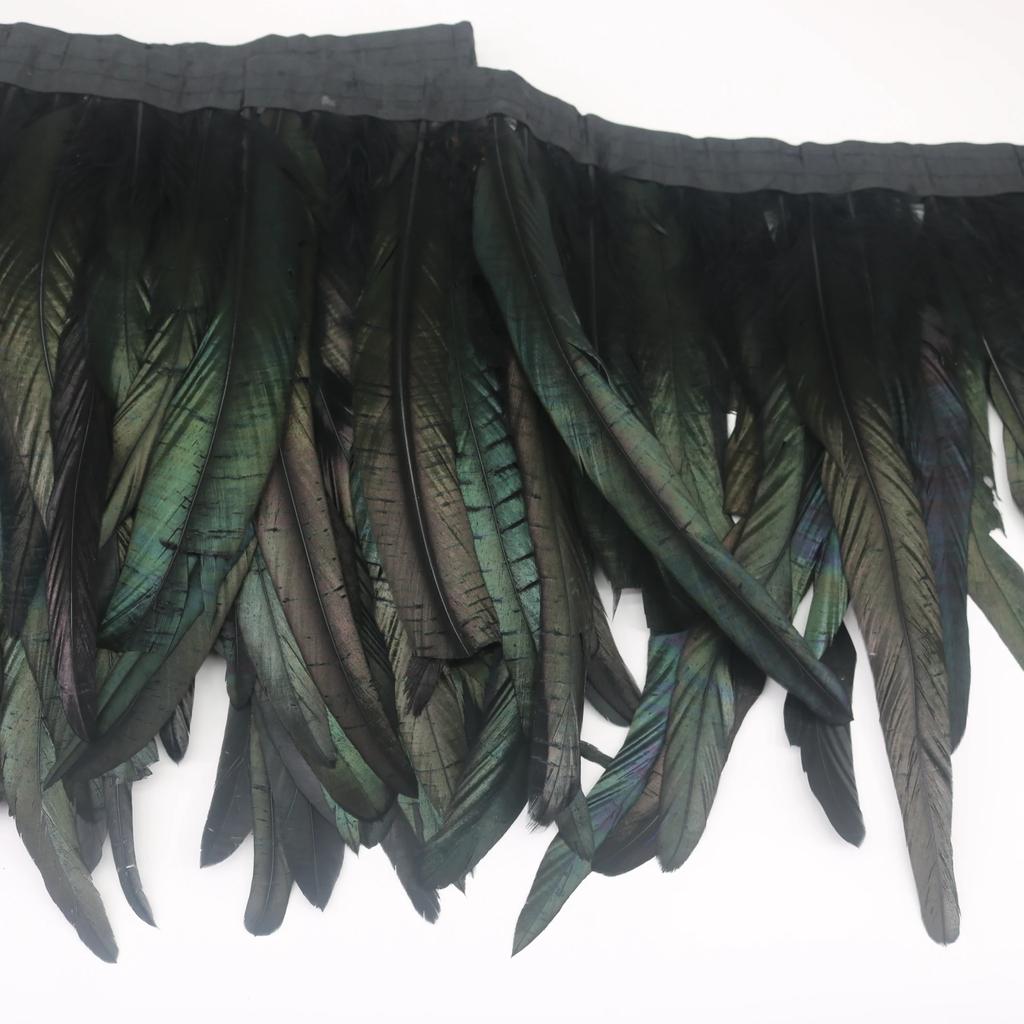 10Meters Colored Rooster Tail Feather Tassel Trim 25-30cm Dyed Cock Plumes Ribbon for Wedding Party Dress Skirt Craft Accessory