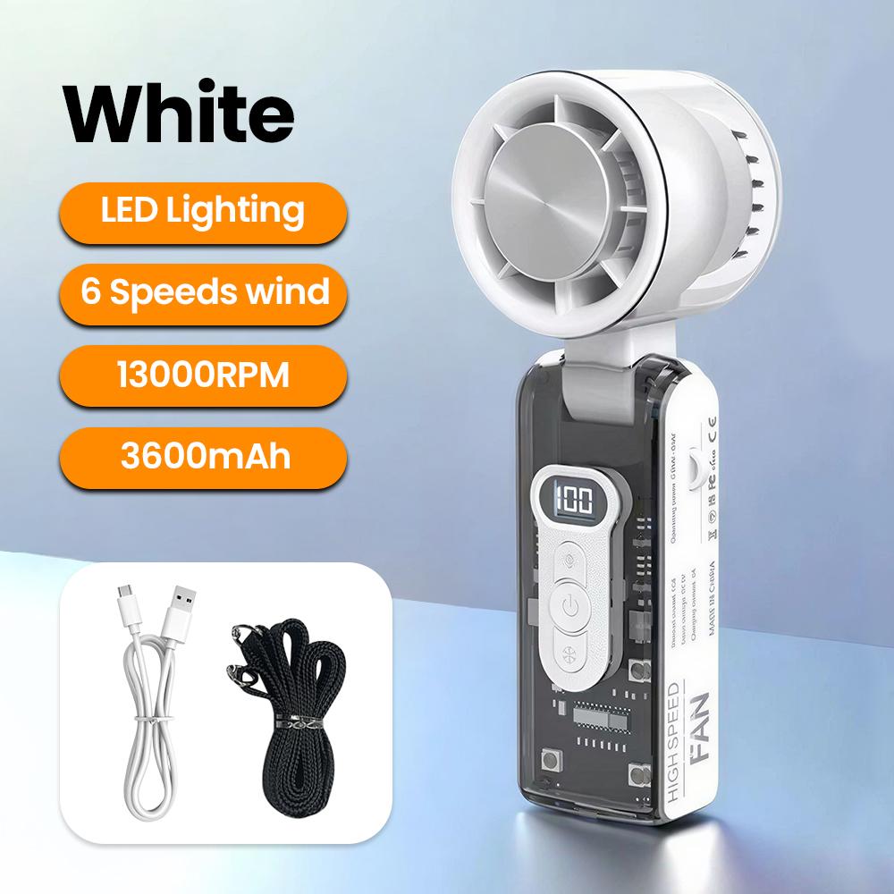 Foldable Design Mini Handheld Turbo Cooling Fan 1-199-Speed Wind Rechargeable Digital Display Protable Pocket Fans for Outdoor