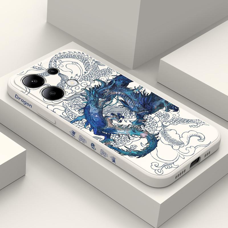 Blue Dragon Phone Case For Xiaomi Redmi Note 14 13 12 12S 11 11S 10 10S 9 9S Pro Plus 4G 5G Liquid Silicone Cover