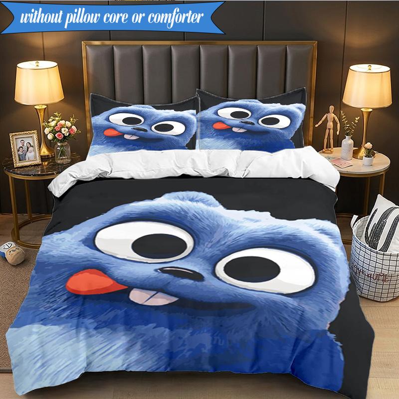 Bear And Blue Critter Adventure 3pcs K-pop music group Bedding set,Ideal for Bedroom, Dormitory,Including Duvet Cover And 2pcs Pillowcases,Fan gifts