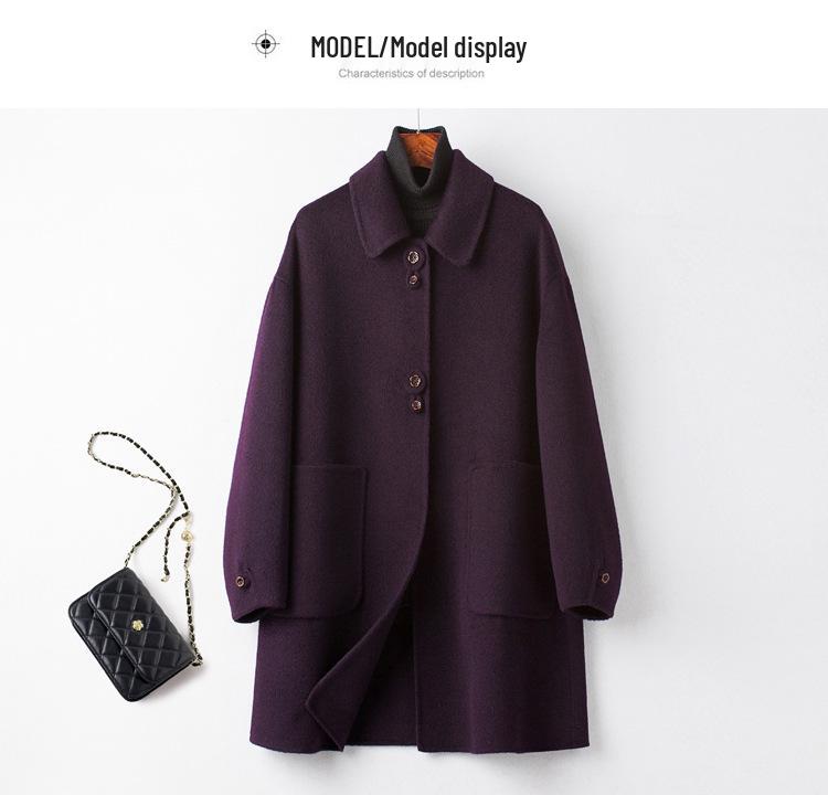Plus Size Mid-Length Double-Sided Cashmere Coat for Middle-Aged & Elderly Women