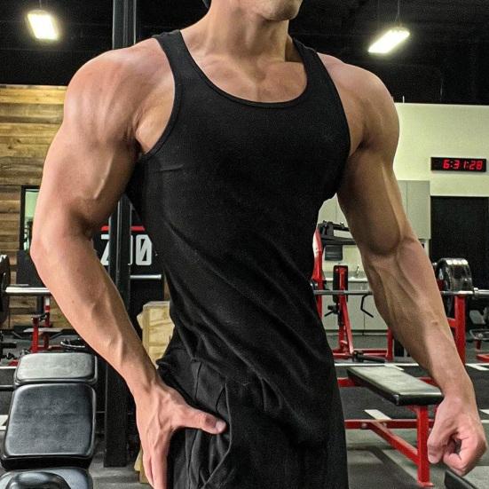 Erkekler Yaz Yelek O-Boyun Kolsuz Slim Fit Tank Üstleri Geniş Omuz Askıları Nervürlü Düz Renk Rahat Spor Yelek Çabuk Kuruyan Spor Üst