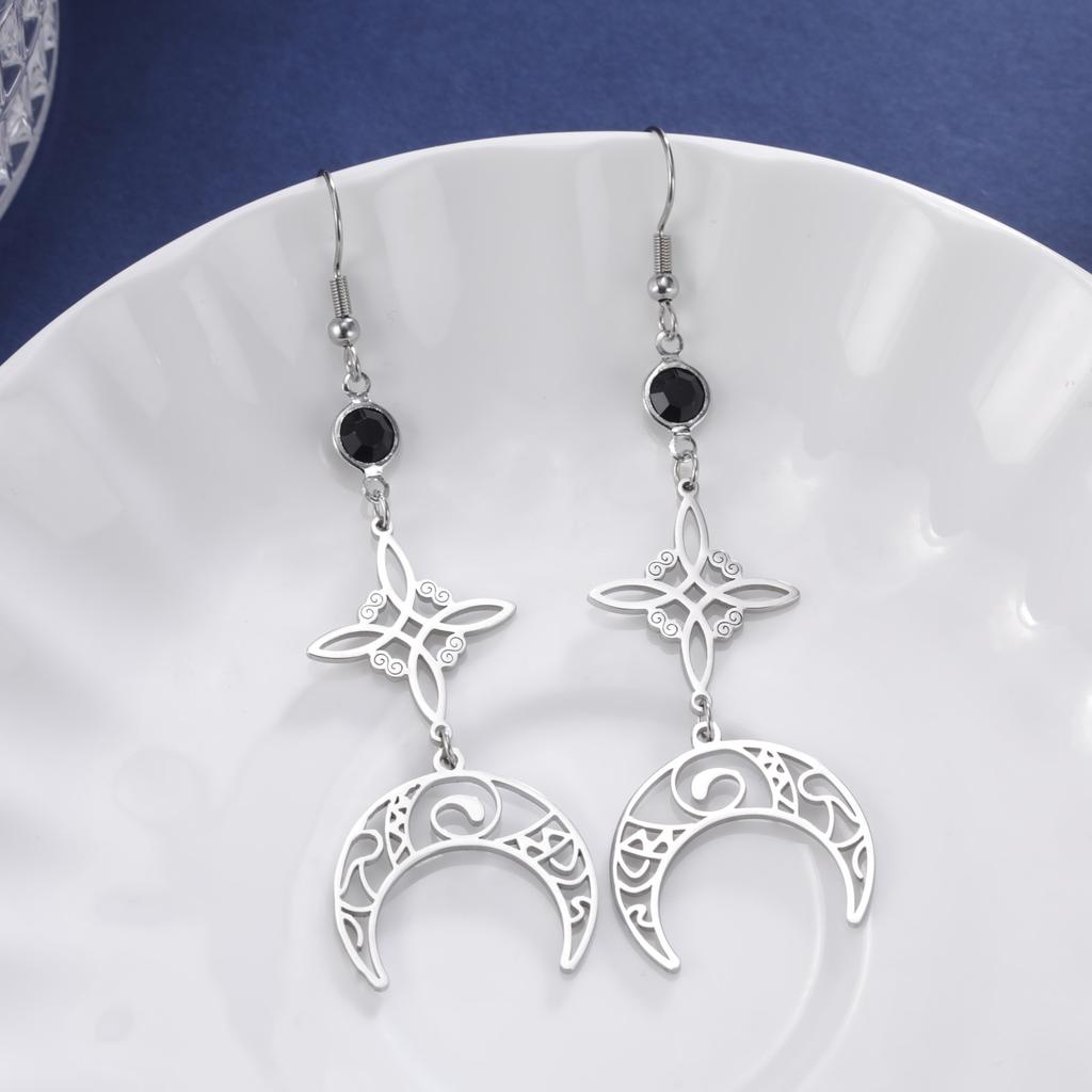 LIKGREAT Witch Knot Moon Drop Dangle Earrings for Women Girls Stainless Steel Celtic Crescent Pendant Jewelry Valentine's Gift