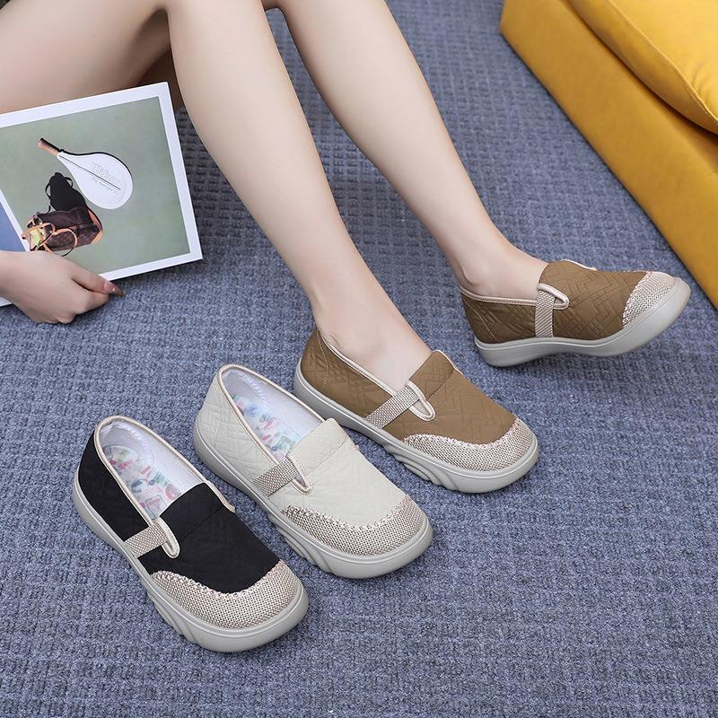 Spring and Autumn new women's cloth shoes trend painted casual shoes soft sole soft surface fly weaving thick sole one pedal single shoes