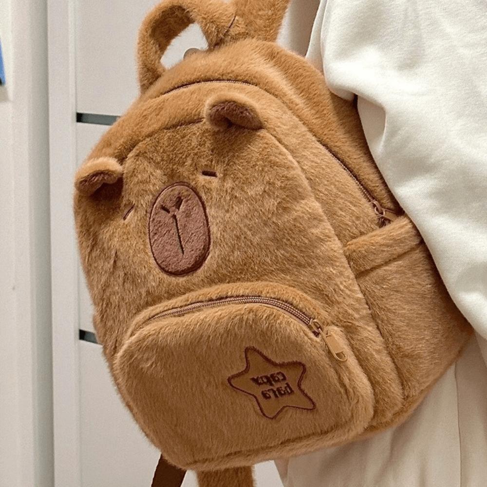 Mochila de Peluche Capibara Kawaii Moda Muñeco de Peluche Colgante de Piel Bolso de Hombro Infantil Mini Mochila Bolsos Regalos Para Novia