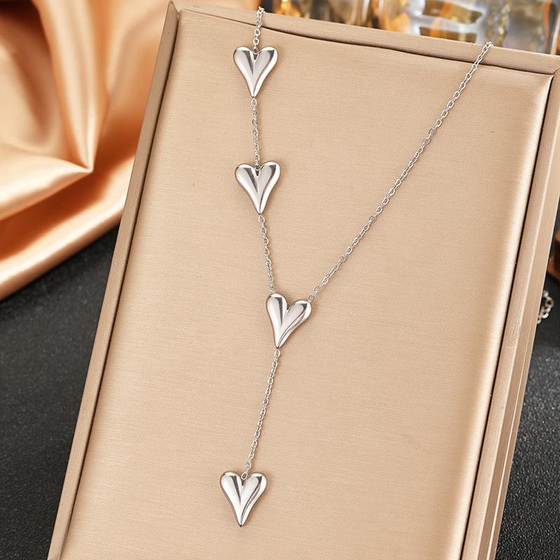 

Luxury Stainless Steel Heart-Shaped Tassel Pendant Necklace for Women Fashion Gold Color Y-Shaped Clavicle Chain Zircon