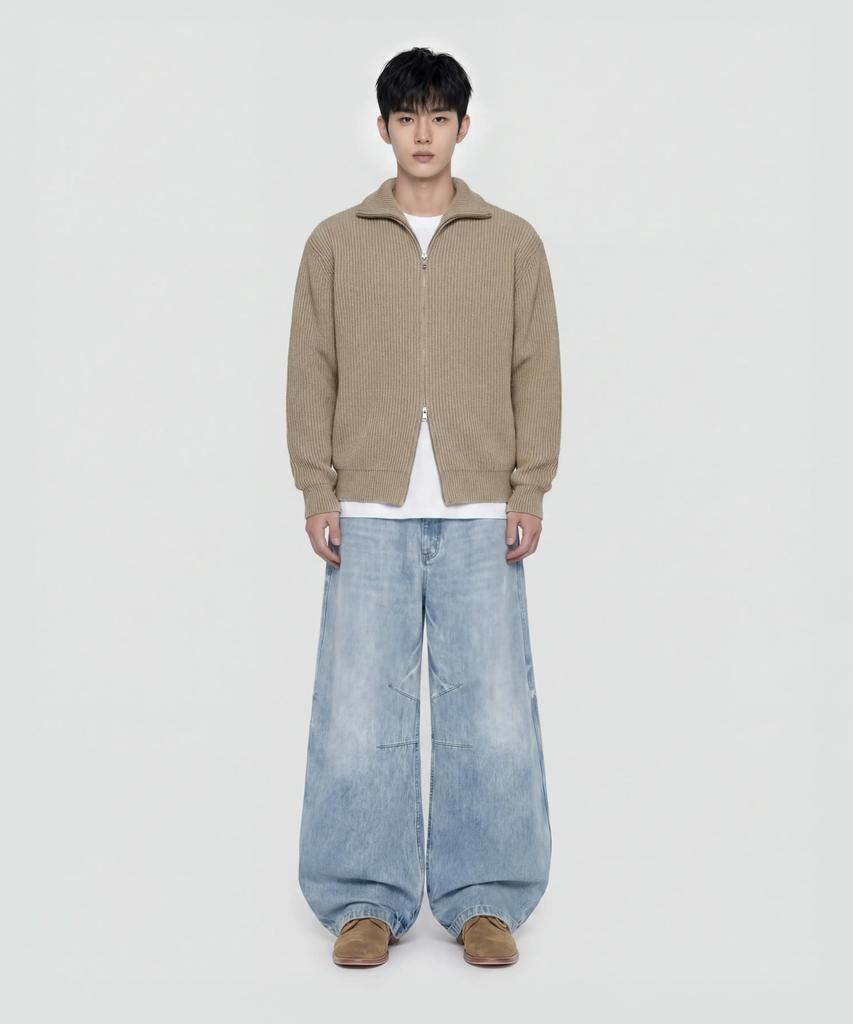 AGOD Refined Two-Way Knit Zip-Up [Beige]