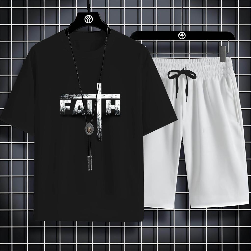Vier Jahreszeiten Mode Lässig O Kragen 2d Trend Brief Drucken Herren Kurzarm T-Shirt Lose Bequeme Schnell Trocknende Anzug