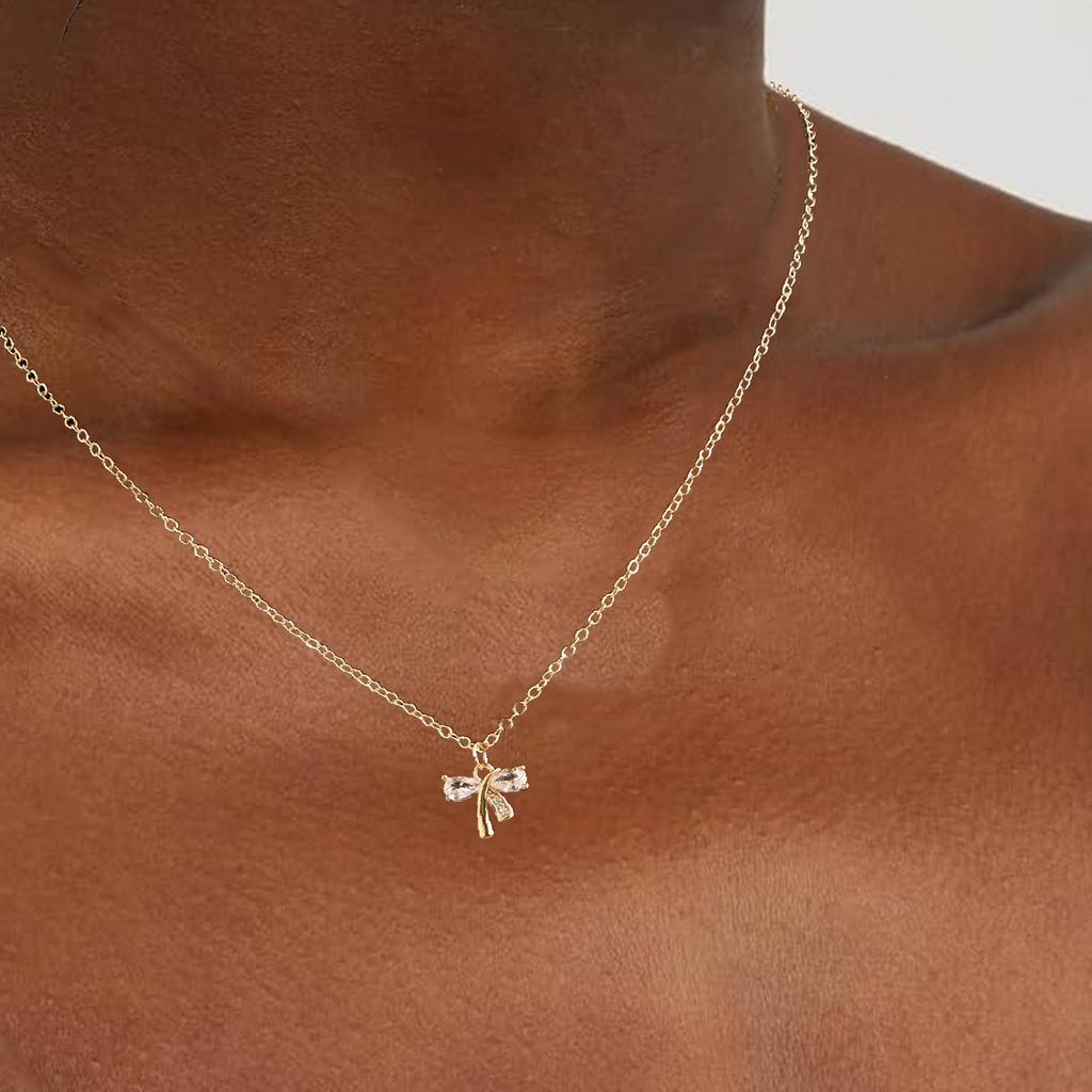 Halsband med rosett, kopparpläterad 14k äkta guld, mångsidigt, europeisk och amerikansk designtrend, INS