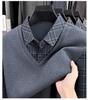 Men's Winter Knit Shirt with Velvet Thickened Layer and Collar