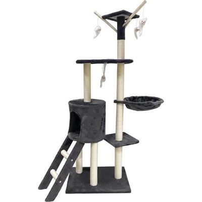 JIPSY Dark Grey Cat Tree 79 X 34 X 138 Cm - 3 Platforms, 1 Perch, 1 Niche, 1 Ladder, Scratching Posts