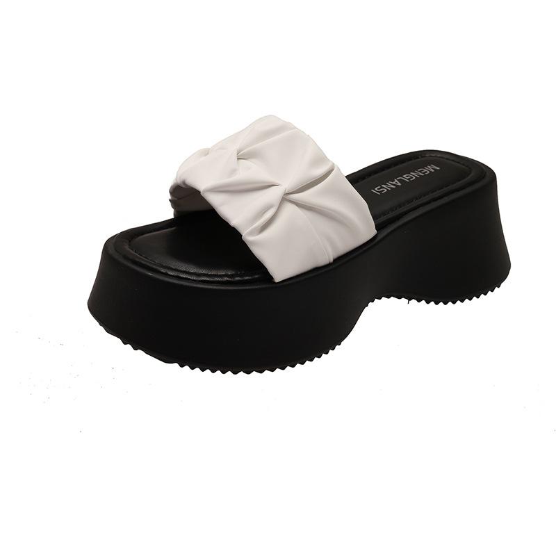 High-end Thick-soled Slippers for Women's Outer Wear 2025 Spring and Summer New Models Heightening Fashion Versatile Muffin Folds One-word Drag