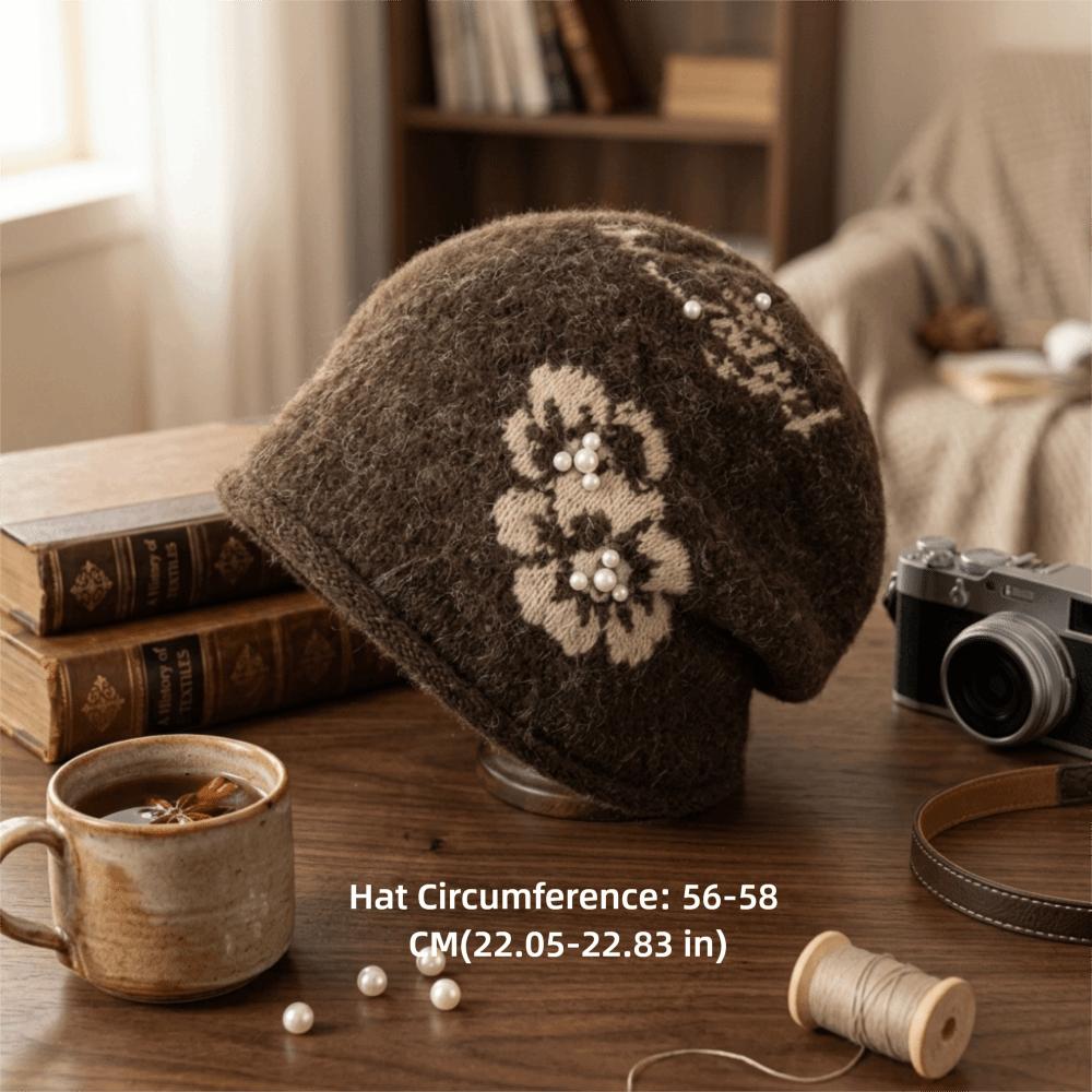 Ear Protection Floral Slouchy Beanie Windproof Fall Winter Cold Hat Jacquard Knit Hat Casual
