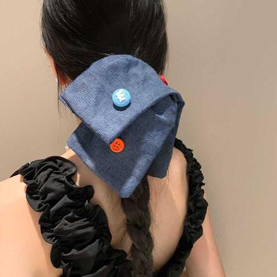 1pc Cowboy Fabric Large Intestine Headband, Small Fresh Button Cartoon Hair Accessory, High Elasticity Large Intestine Headband