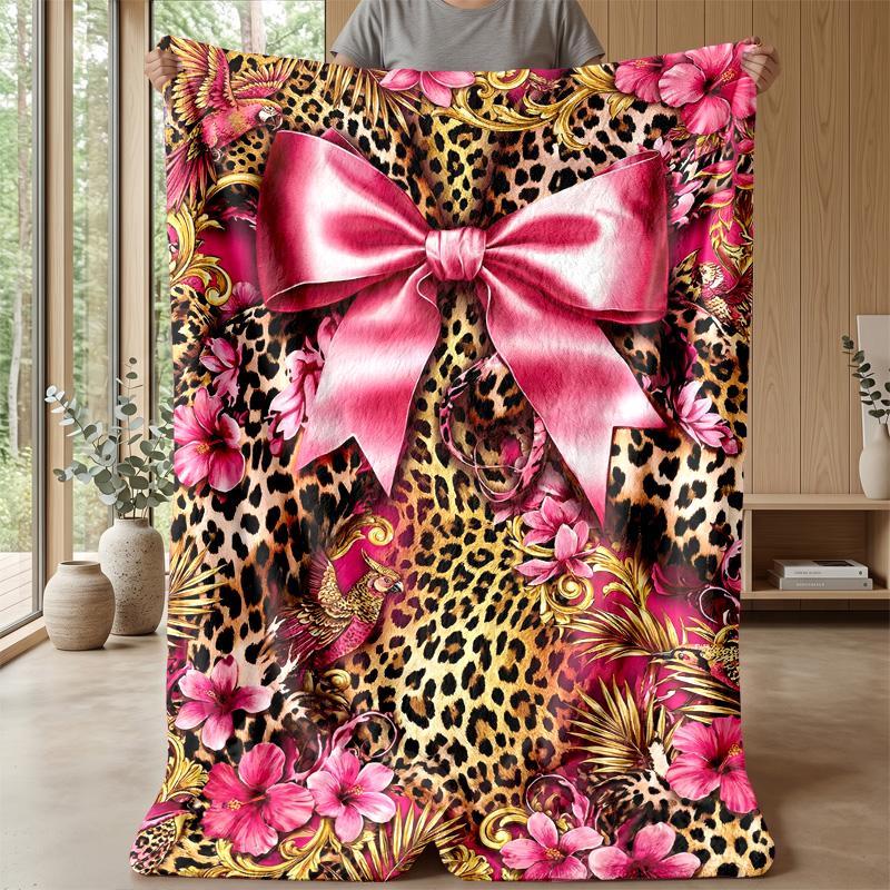 Leopard and Floral Elegance 2 Theme Blanket Lightweight Warm Flannel Blanket Decorative Throw Blanket for Home Decoration