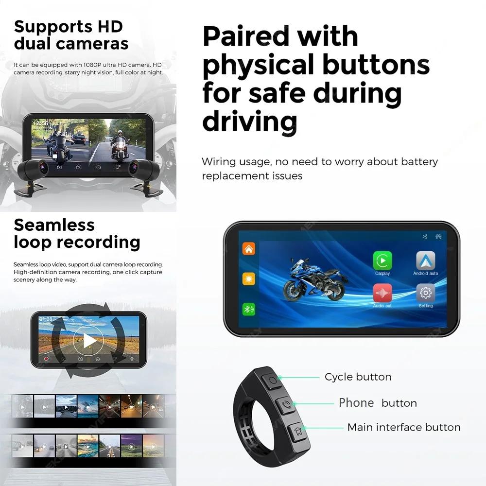 Portable 6.25 Inch Motorcycle GPS Navigation Wireless Carplay Android Auto IP67 Waterproof Moto Monitor Car Drive Recorder WIFI