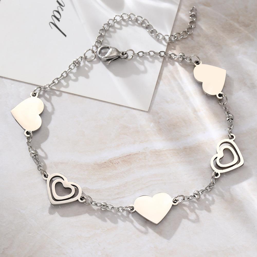 Stainless Steel Bracelets Fresh Double Heart Design Openwork Carving Noble Bracelets For Women Jewelry Luxuries Banquet Gifts