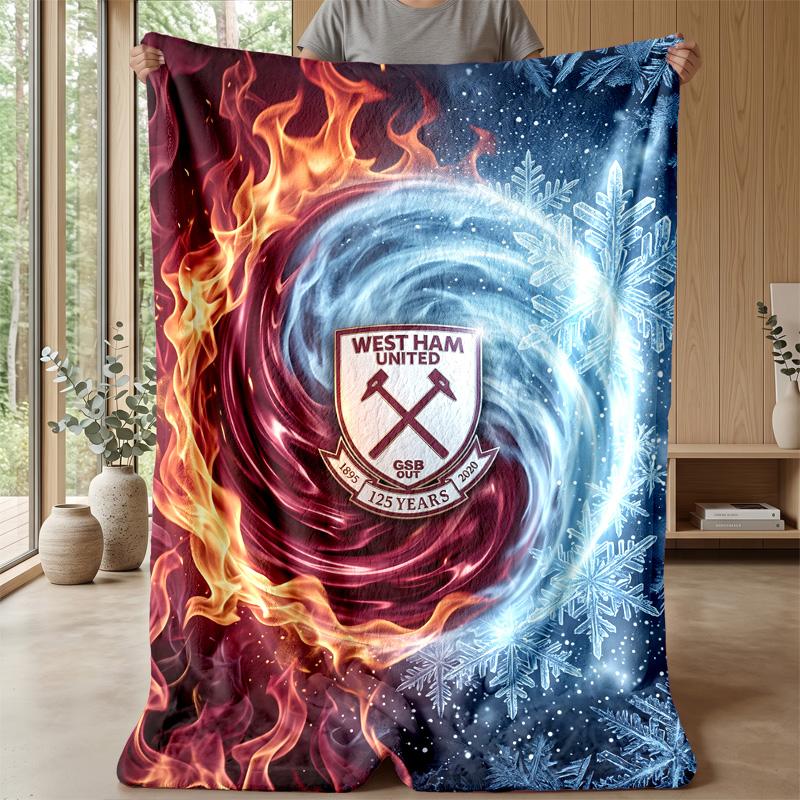 West Ham United Football Print Flannel Blanket, Soft Warm Lightweight Throw Blanket for Sofa Bed Camping