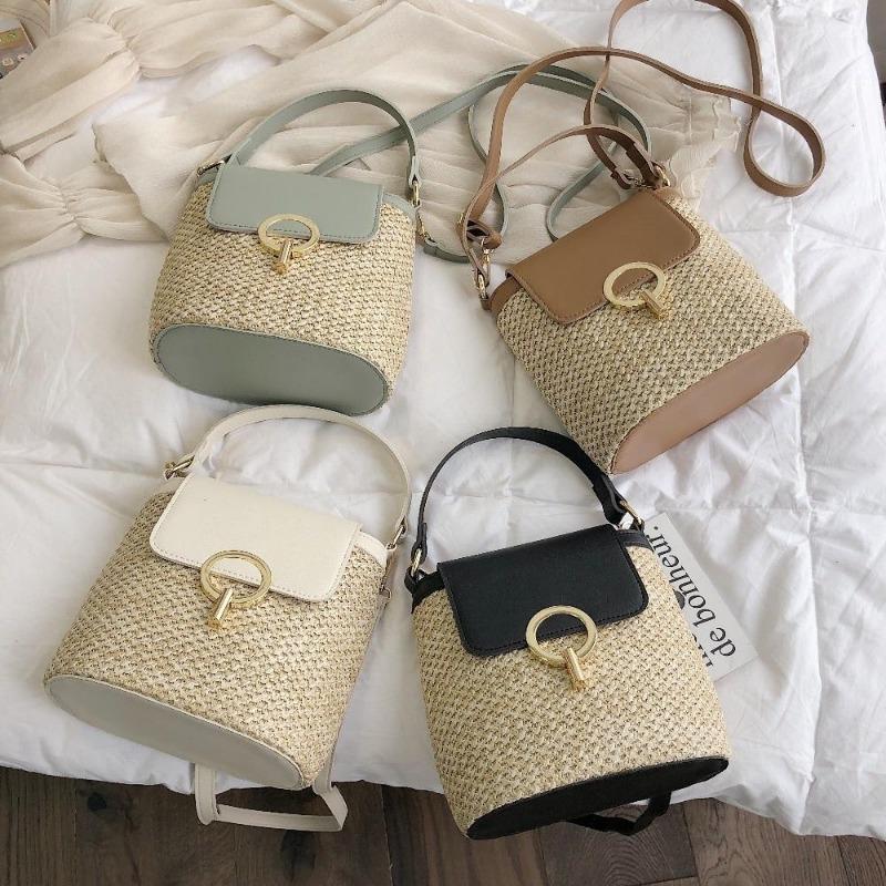 Small Straw Bucket Bags for Women Summer Crossbody Bags Lady Travel Purses and Handbags Female Shoul