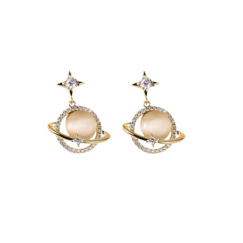 2024 Cat's Eye Stone Planet Stud Earrings, Trendy S925 Silver Needle for Women