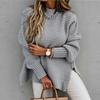 Knit Sweaters Women Half High Collar Full Sleeve Thick Splice Jumpers Solid Casual Split Pullovers Office Lady Elegant